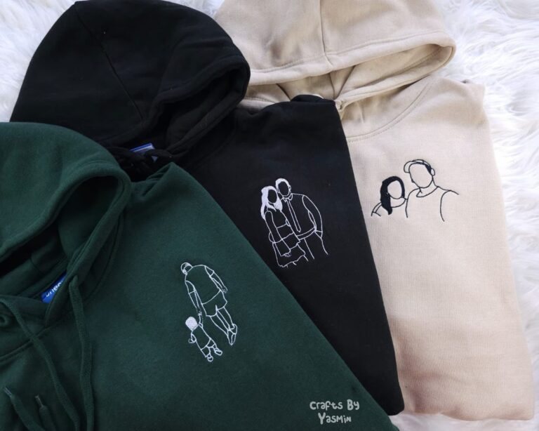 Custom Embroidered Hoodie with Intricate Design and Personalized Sketch from Photo"